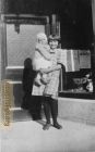 Mabel Strachan and Irene Milne in doorway of Strachan the Bakers