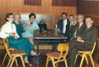 L-R: Lilian Tawse, Ina Wallace, Meg Kelman, Kenny Tawse, Jimmy Kelman, Andrew Michie and Peerie Wilkin